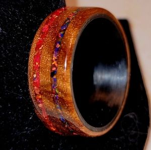 Custom handmade wood and opal ring